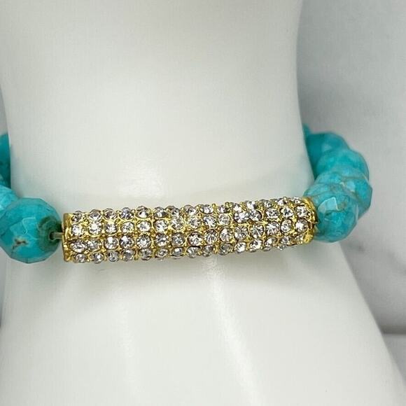 Faux Turquoise Beaded Rhinestone Barrel Stretch Bracelet - Picture 3 of 8